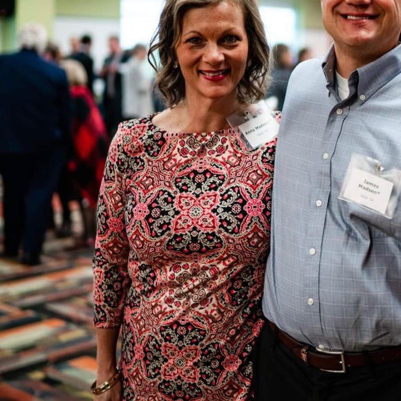 [Wisp] Stitch Fix Karis Ponte 3/4 Sleeve Panel Print Dress - Picture 2 of 4